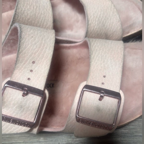 Birkenstock Arizona Microfiber  Shearling Double Strap Sandals Light Rose 10 - Picture 9 of 14